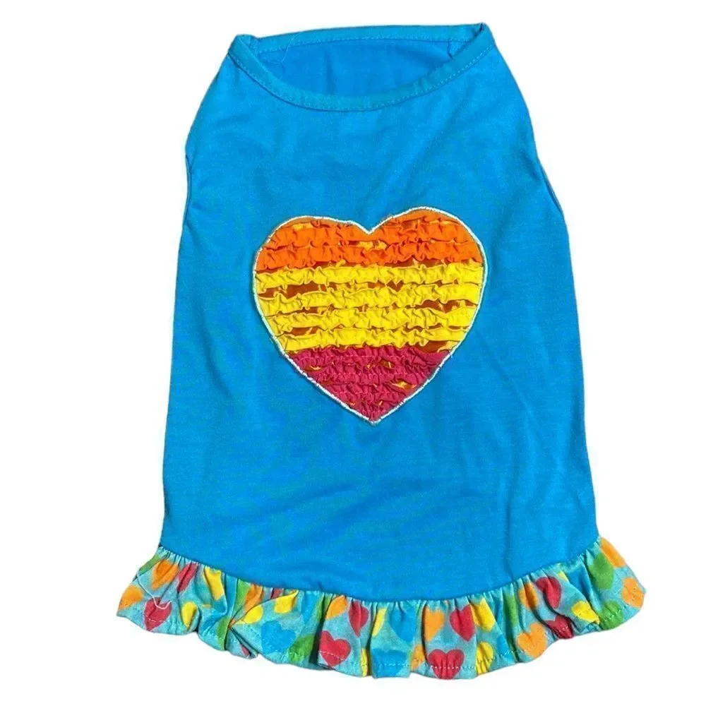 Rainbow Heart Ruffled Dog Dress